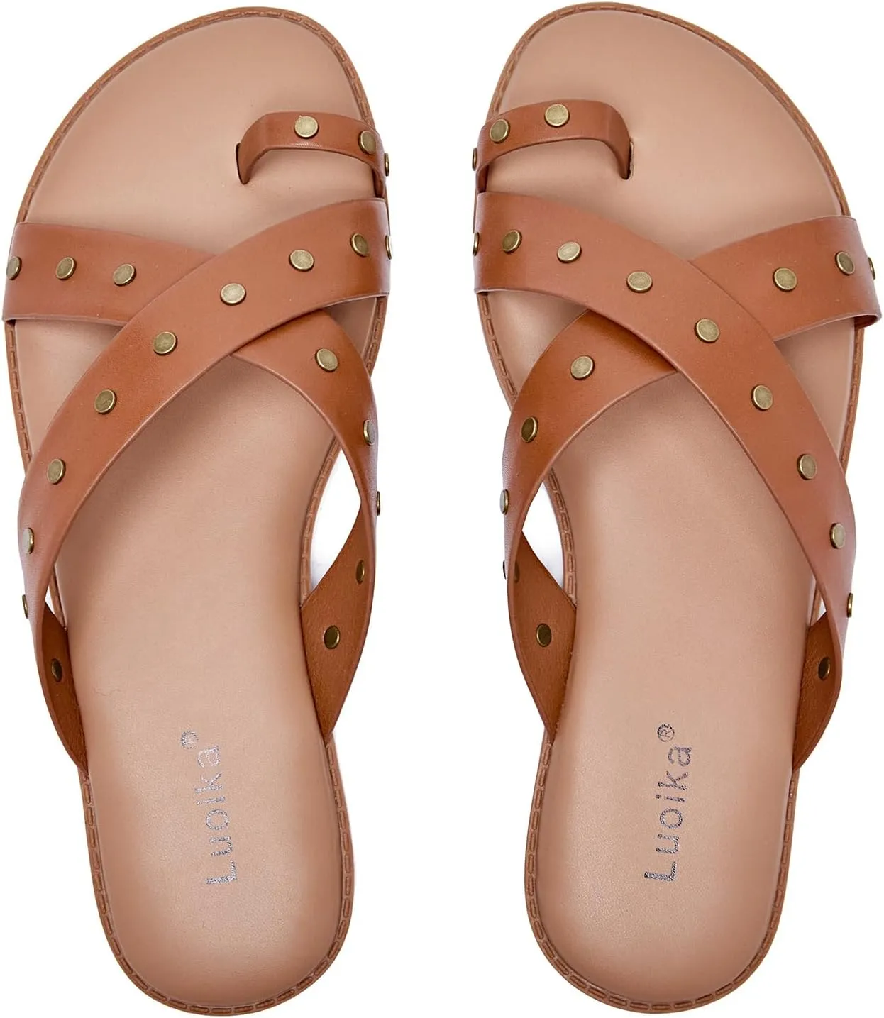 Luoika Women's Wide Width Flat Sandals, Flip Flop Slides Sandal Casual Strapy Sandal Slip on Summer Beach Shoes for Women.
