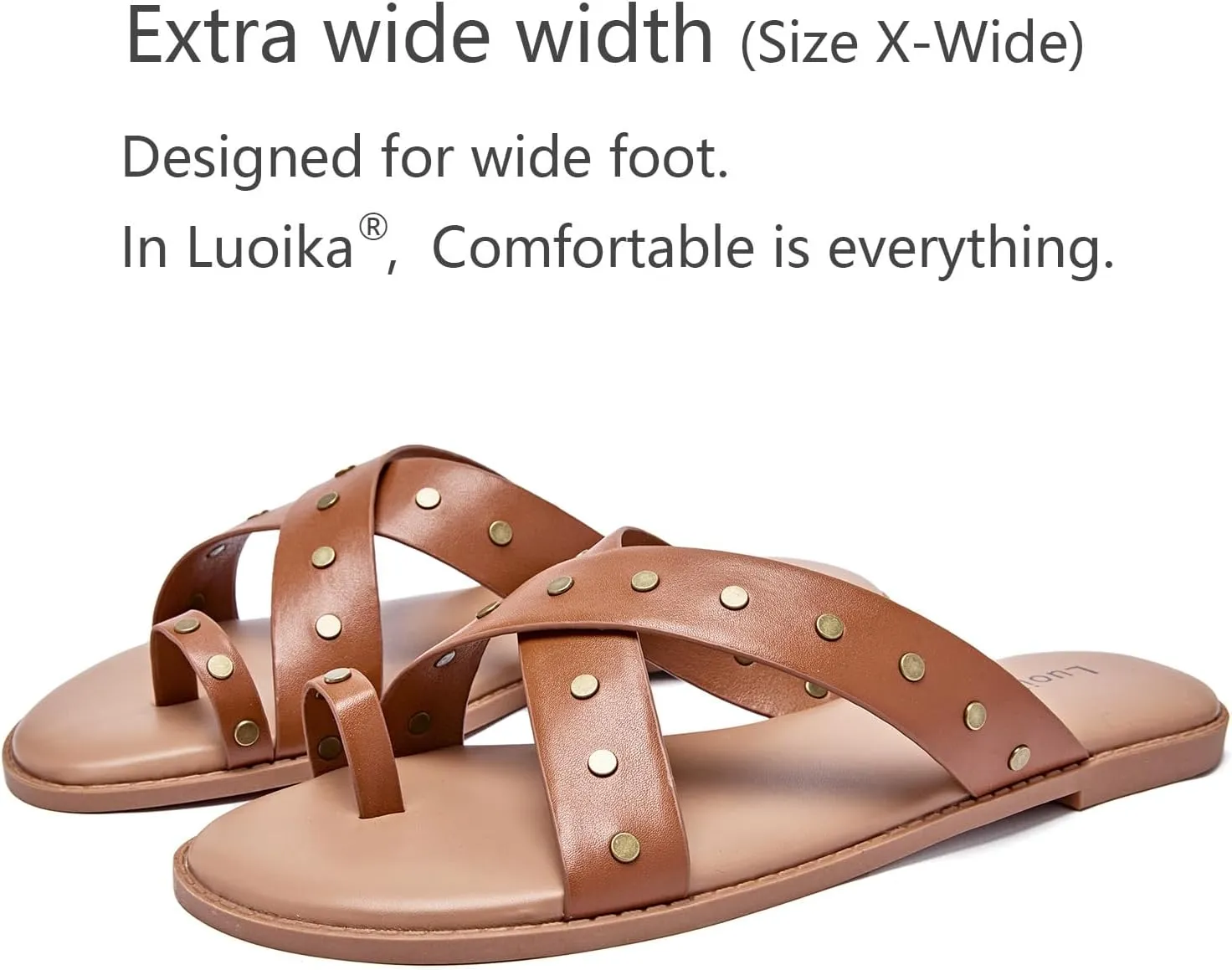Luoika Women's Wide Width Flat Sandals, Flip Flop Slides Sandal Casual Strapy Sandal Slip on Summer Beach Shoes for Women.