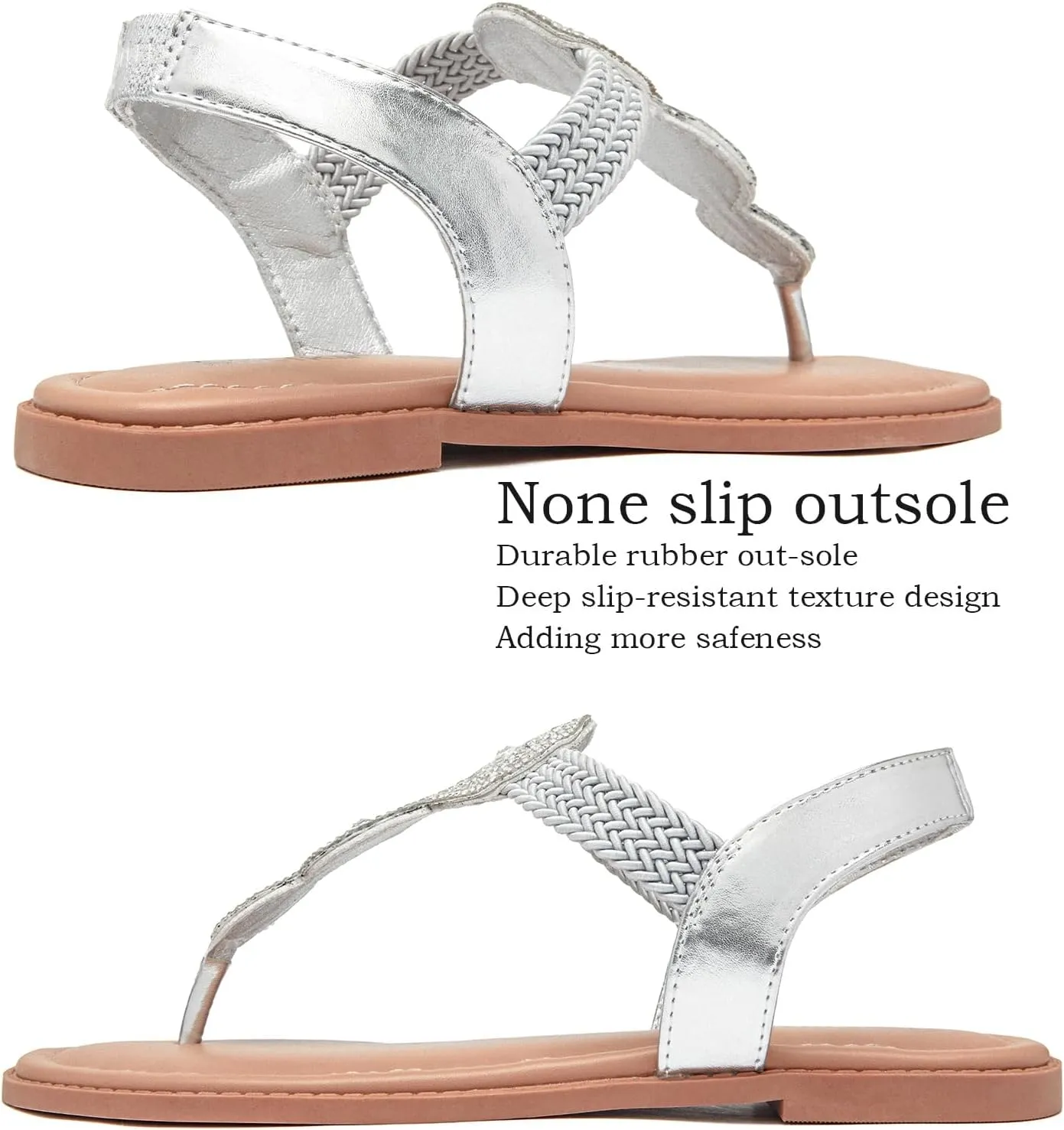 Luoika Women's Wide Width Flat Sandals, Flip Flop Thong Sandals Strappy Rhinestone Comfortable Summer Beach Shoes for Women.