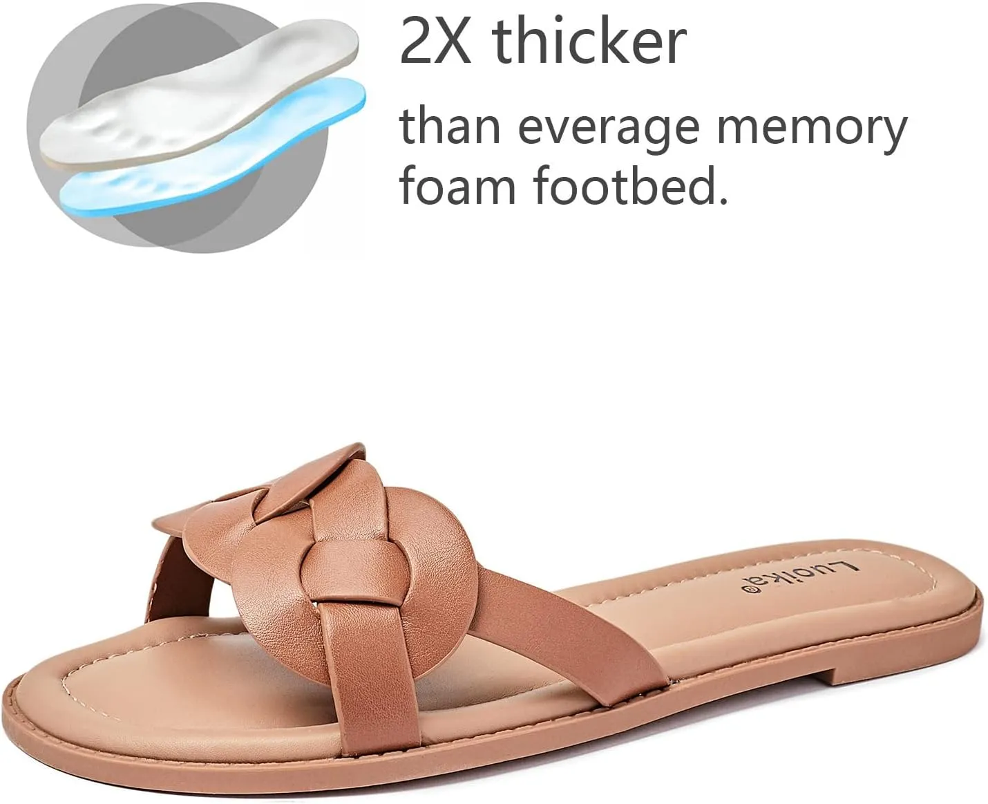Luoika Women's Wide Width Flat Slides Sandals, Casual Comfortable Summer Beach Shoes Slip on Slide Sandal for Women.