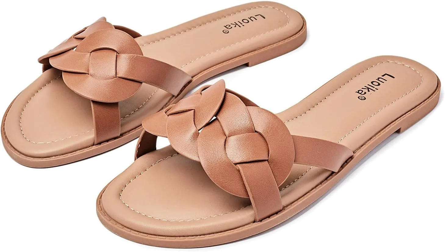 Luoika Women's Wide Width Flat Slides Sandals, Casual Comfortable Summer Beach Shoes Slip on Slide Sandal for Women.