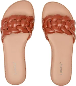 Luoika Women's Wide Width Flat Slides Sandals, Casual Comfortable Summer Beach Shoes Slip on Slide Sandal for Women.