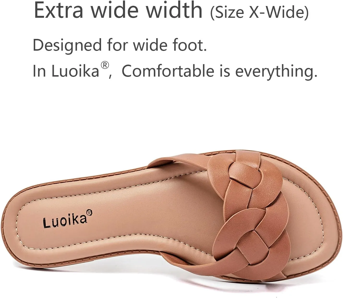 Luoika Women's Wide Width Flat Slides Sandals, Casual Comfortable Summer Beach Shoes Slip on Slide Sandal for Women.