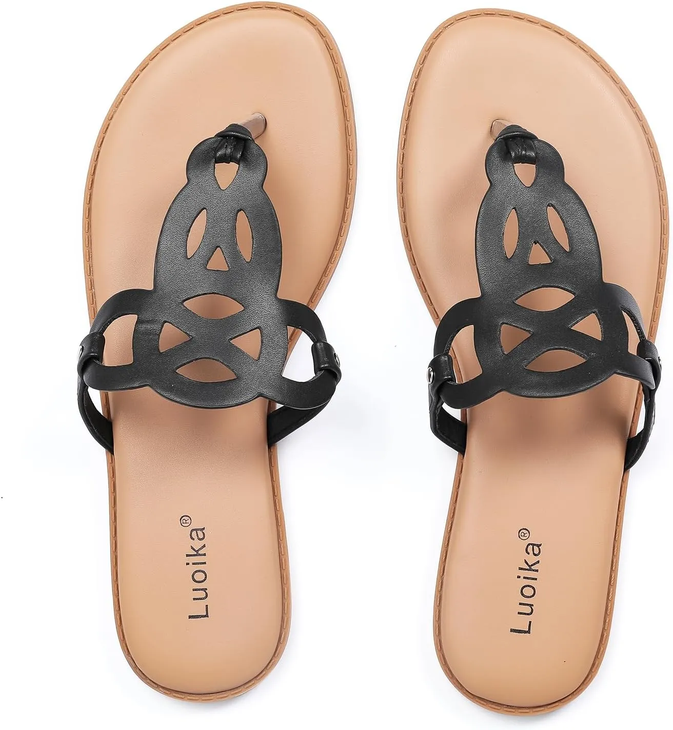 Luoika Women's Wide Width Flat Slides Sandals, Flip Flop Strappy Rhinestone Thong Sandals Comfortable Summer Beach Shoes for Women.