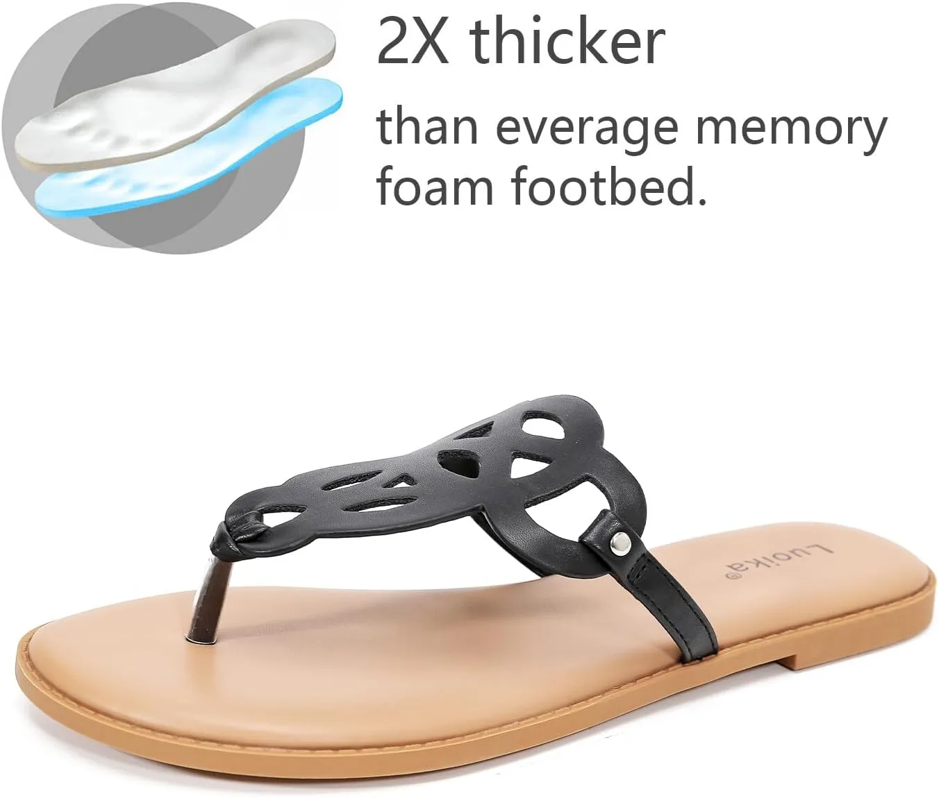 Luoika Women's Wide Width Flat Slides Sandals, Flip Flop Strappy Rhinestone Thong Sandals Comfortable Summer Beach Shoes for Women.