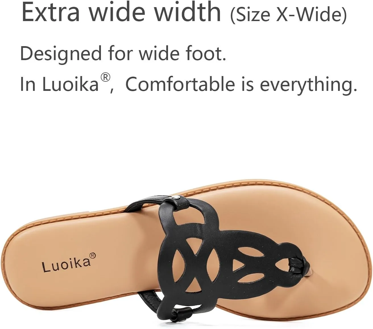Luoika Women's Wide Width Flat Slides Sandals, Flip Flop Strappy Rhinestone Thong Sandals Comfortable Summer Beach Shoes for Women.