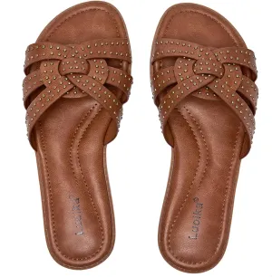 Luoika Women's Wide Width Flat Slides Sandals, Strapy Slide Sandal Slip on Dressy Summer Shoes for Women.