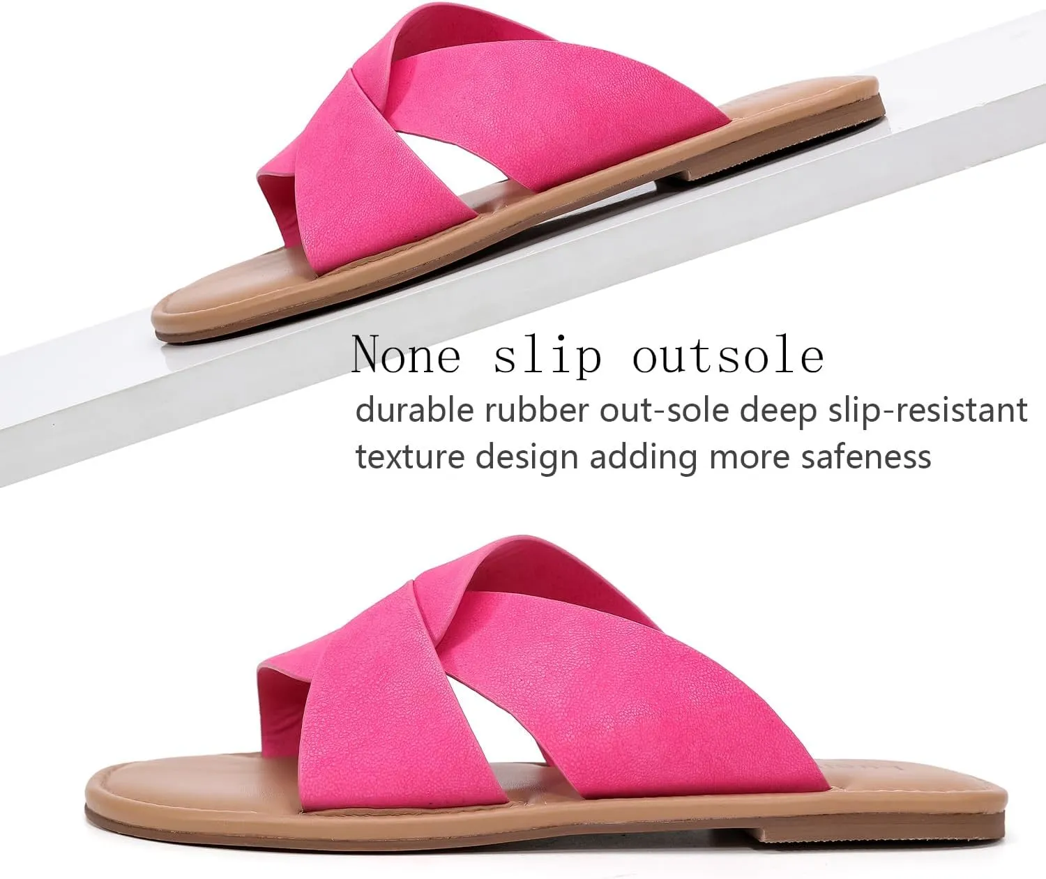 Luoika Women's Wide Width Flat Slides Sandals, Strapy Slide Sandal Slip on Dressy Summer Shoes for Women.