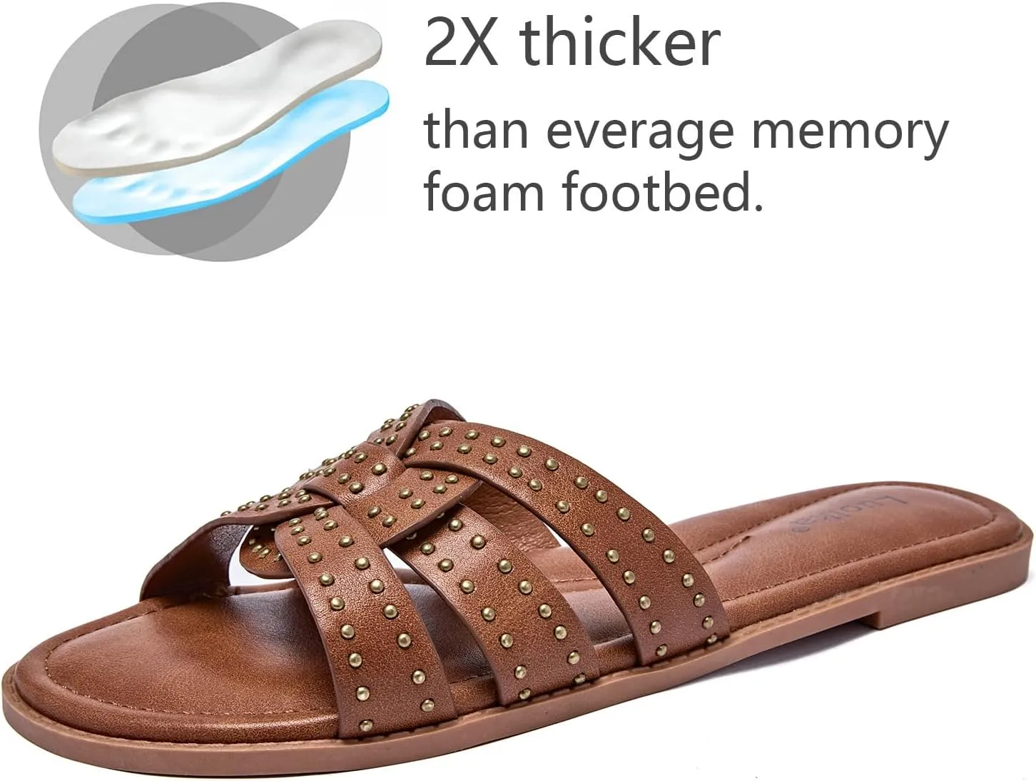 Luoika Women's Wide Width Flat Slides Sandals, Strapy Slide Sandal Slip on Dressy Summer Shoes for Women.