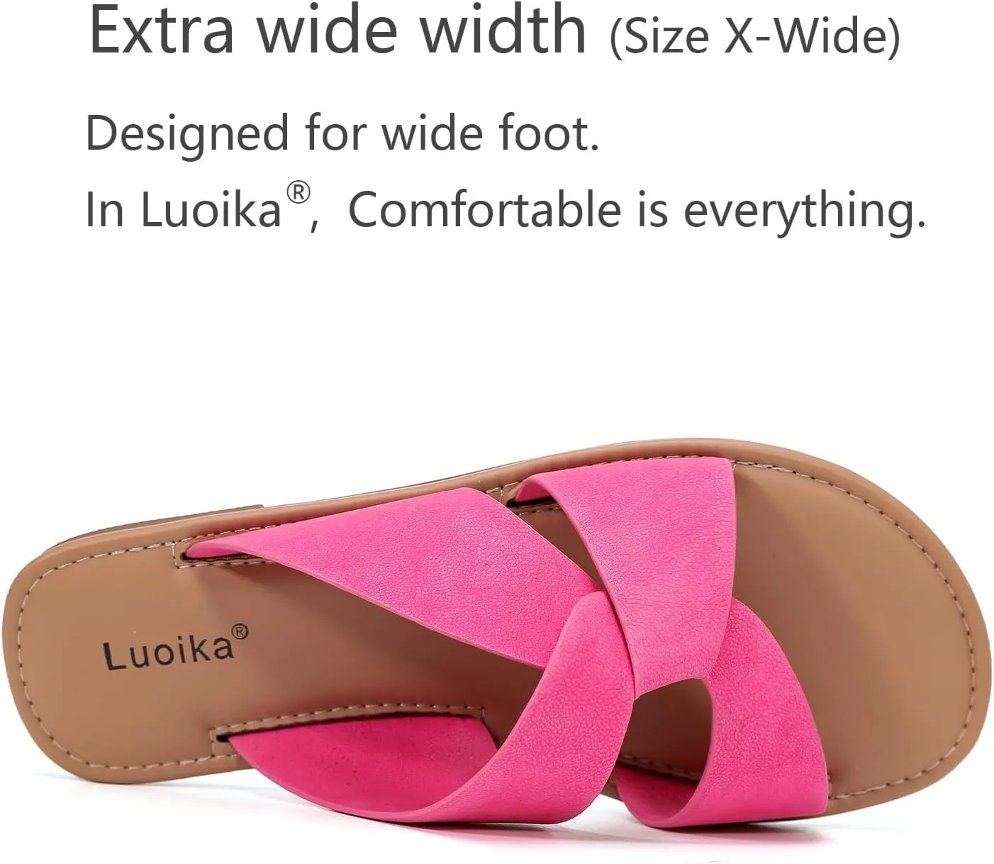 Luoika Women's Wide Width Flat Slides Sandals, Strapy Slide Sandal Slip on Dressy Summer Shoes for Women.