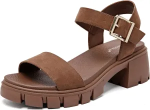 Luoika Women's Wide Width Pump Heel Sandals, Fashion Plateform Block Heel Open Toe Sandal with Adjustable Ankle Strap Women's Casual Summer Shoes.