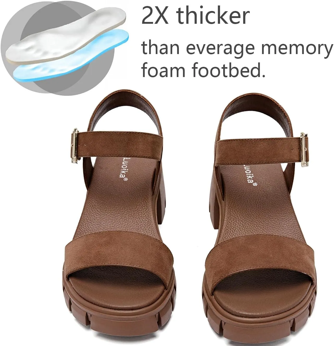 Luoika Women's Wide Width Pump Heel Sandals, Fashion Plateform Block Heel Open Toe Sandal with Adjustable Ankle Strap Women's Casual Summer Shoes.