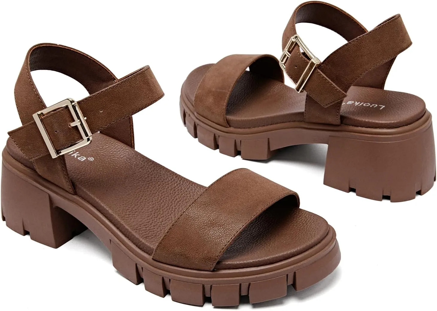 Luoika Women's Wide Width Pump Heel Sandals, Fashion Plateform Block Heel Open Toe Sandal with Adjustable Ankle Strap Women's Casual Summer Shoes.