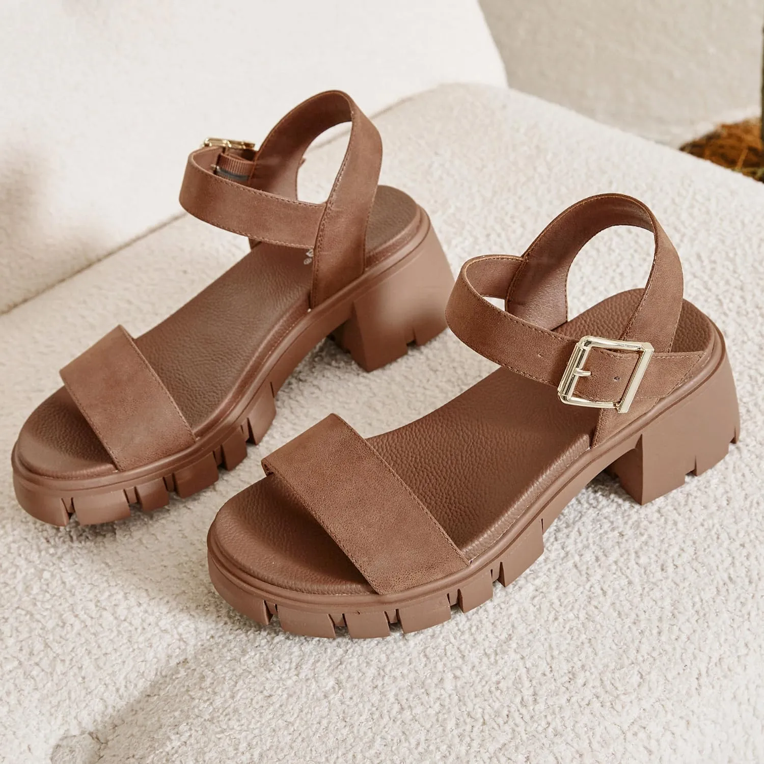 Luoika Women's Wide Width Pump Heel Sandals, Fashion Plateform Block Heel Open Toe Sandal with Adjustable Ankle Strap Women's Casual Summer Shoes.