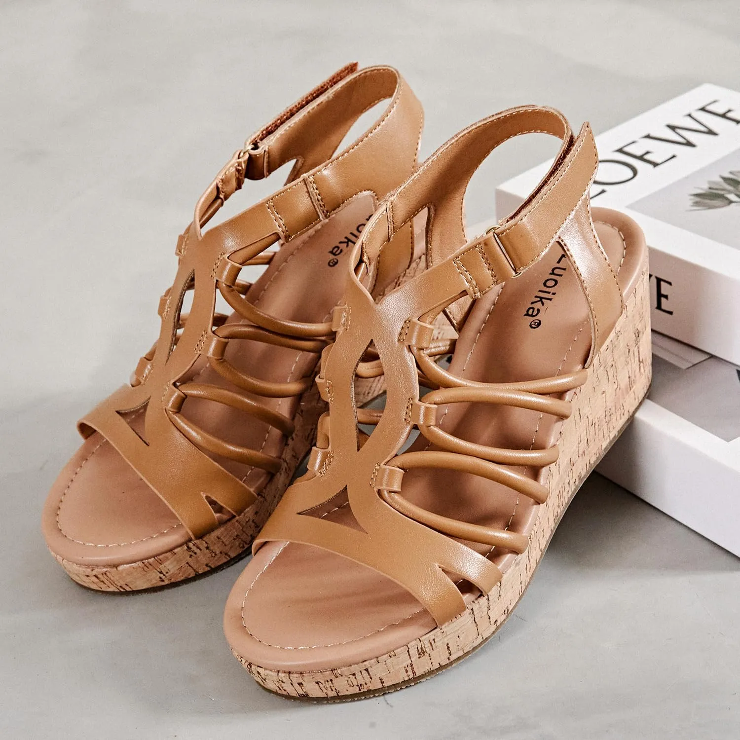 Luoika Women's Wide Width Wedge Sandals, Ankle Strap Open Toe Platform Wedge Pump Heel Women's Sandals Concise Casual Summer Shoes.