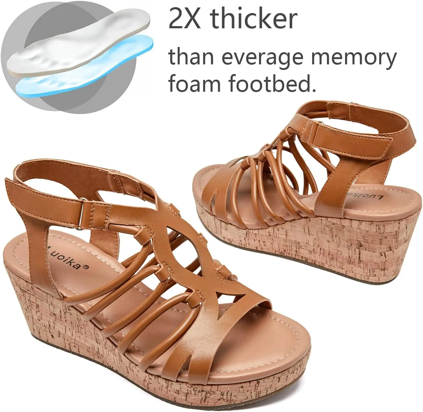 Luoika Women's Wide Width Wedge Sandals, Ankle Strap Open Toe Platform Wedge Pump Heel Women's Sandals Concise Casual Summer Shoes.