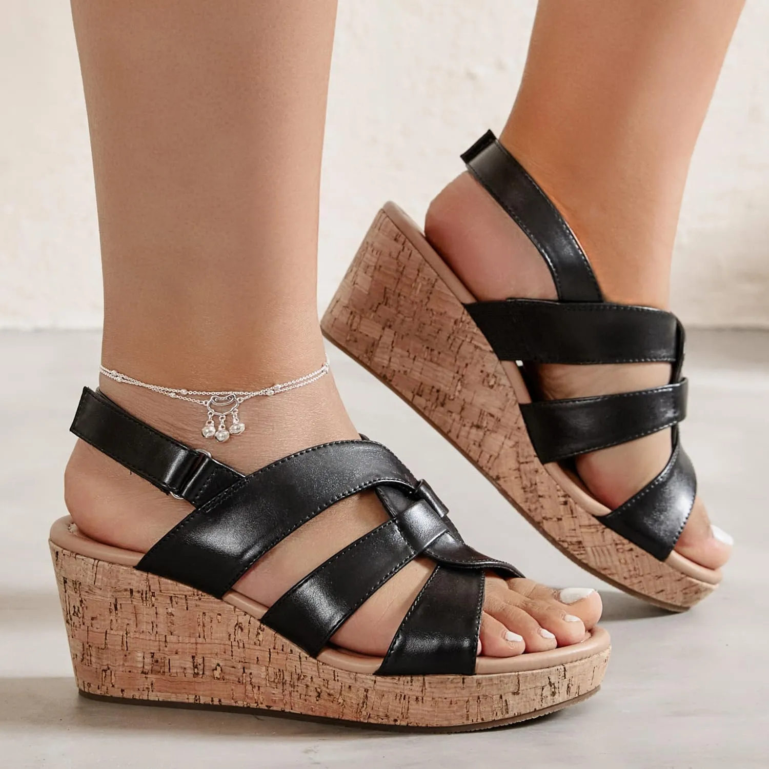Luoika Women's Wide Width Wedge Sandals, Platform Wedge Pump Heel Ankle Strap Open Toe Women's Sandals Concise Casual Summer Shoes.