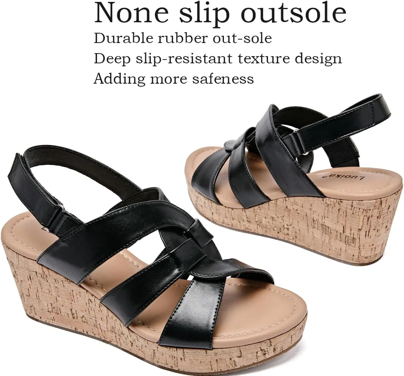 Luoika Women's Wide Width Wedge Sandals, Platform Wedge Pump Heel Ankle Strap Open Toe Women's Sandals Concise Casual Summer Shoes.