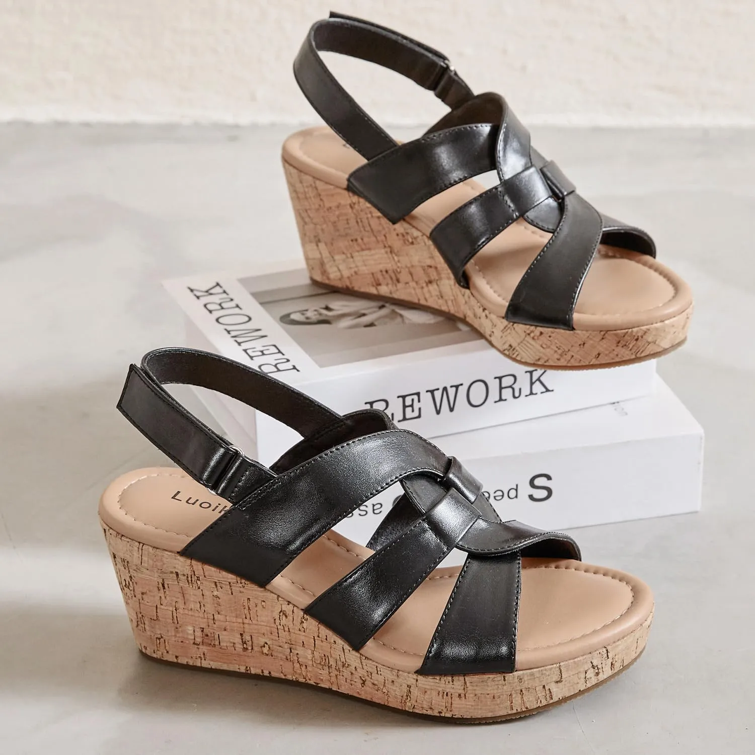 Luoika Women's Wide Width Wedge Sandals, Platform Wedge Pump Heel Ankle Strap Open Toe Women's Sandals Concise Casual Summer Shoes.