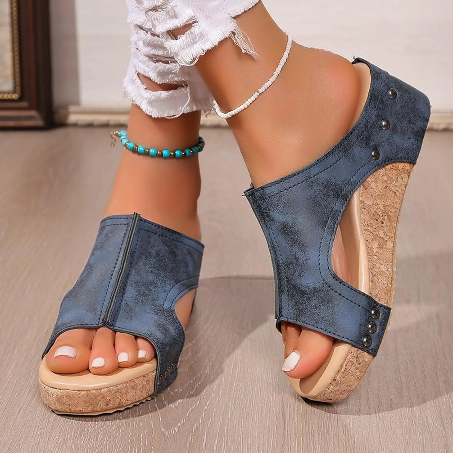 Maison Birch Lumi Cork Wedges, Cork Wedge Sandals for Women with Comfy Platform Orthopedic, Summer Lightweight Sandals