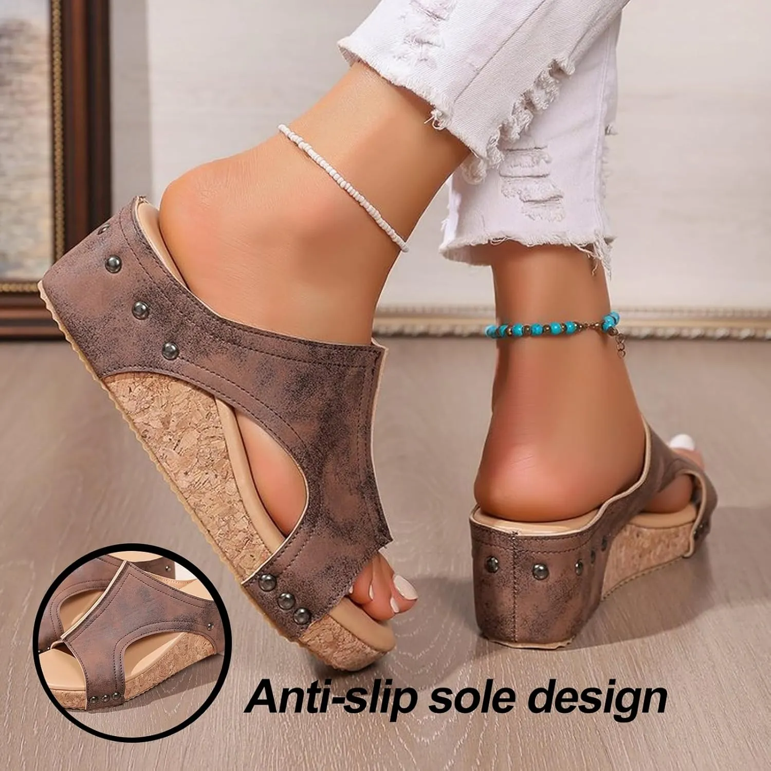 Maison Birch Lumi Cork Wedges, Cork Wedge Sandals for Women with Comfy Platform Orthopedic, Summer Lightweight Sandals