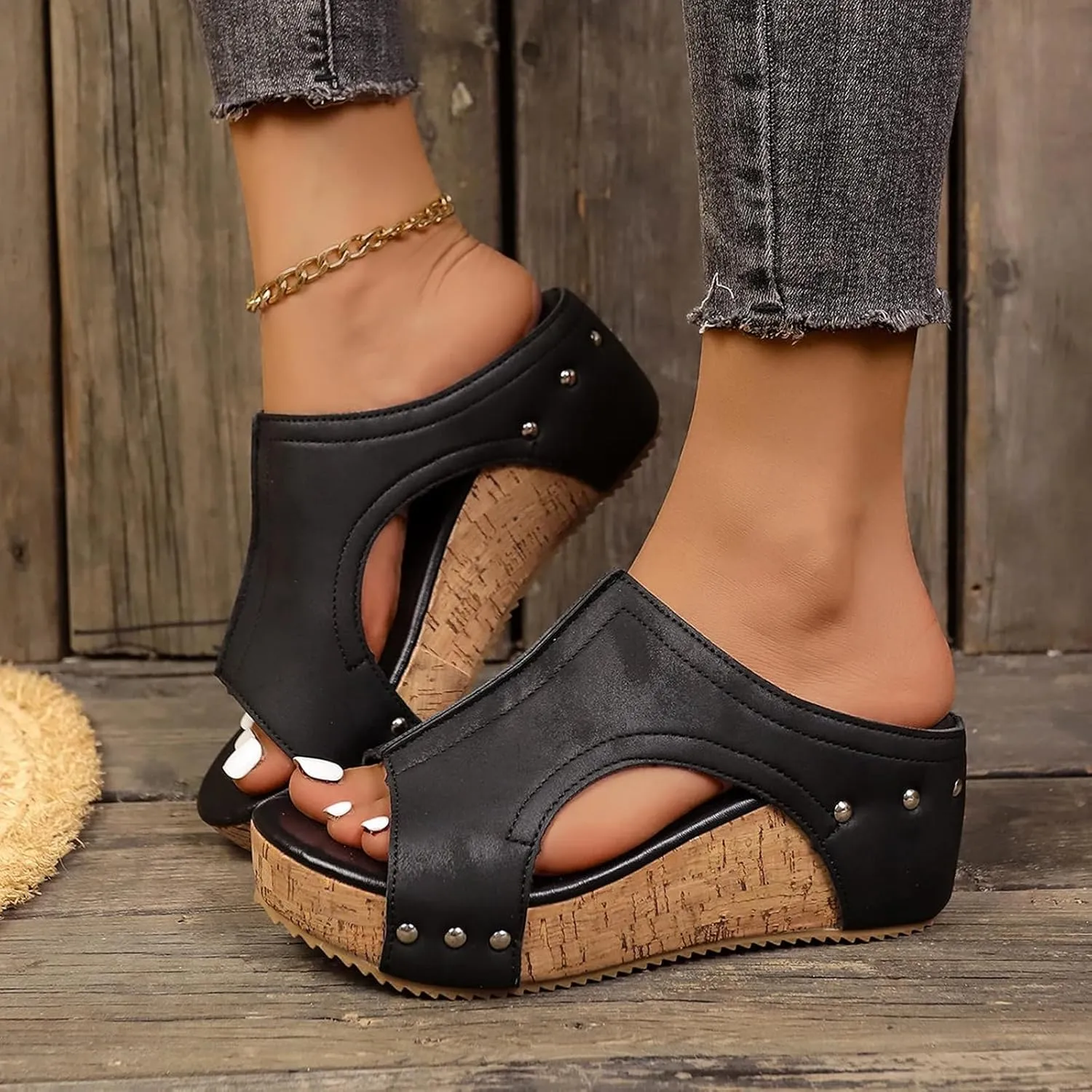 Maison Birch Lumi Cork Wedges, Cork Wedge Sandals for Women with Comfy Platform Orthopedic, Summer Lightweight Sandals