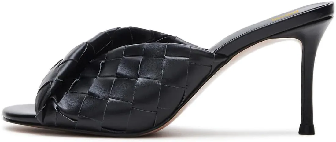Maiyang Women Trendy Open Toe Slip on Braided Mules Stiletto High Heel Party Event Daily Walking Slide Sandals Size 4-16 US