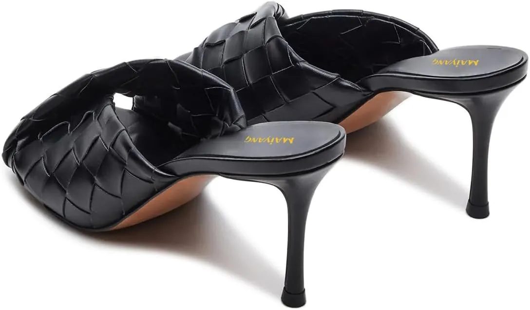 Maiyang Women Trendy Open Toe Slip on Braided Mules Stiletto High Heel Party Event Daily Walking Slide Sandals Size 4-16 US