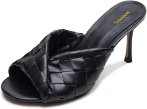 Maiyang Women Trendy Open Toe Slip on Braided Mules Stiletto High Heel Party Event Daily Walking Slide Sandals Size 4-16 US