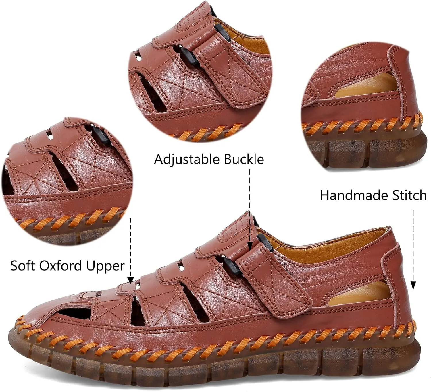 MAIZUN Men's Sandal Leather Casual Closed Toe Beach Fisherman Shoes Outdoor Summer Sports Sandals