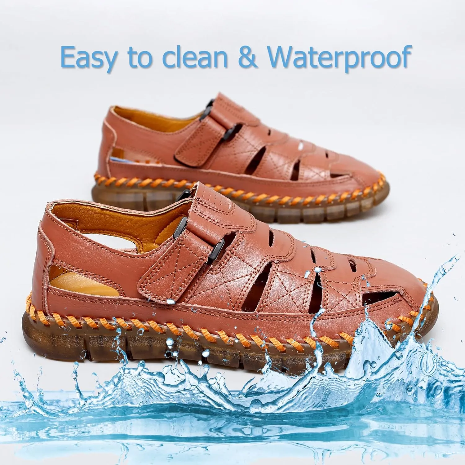 MAIZUN Men's Sandal Leather Casual Closed Toe Beach Fisherman Shoes Outdoor Summer Sports Sandals