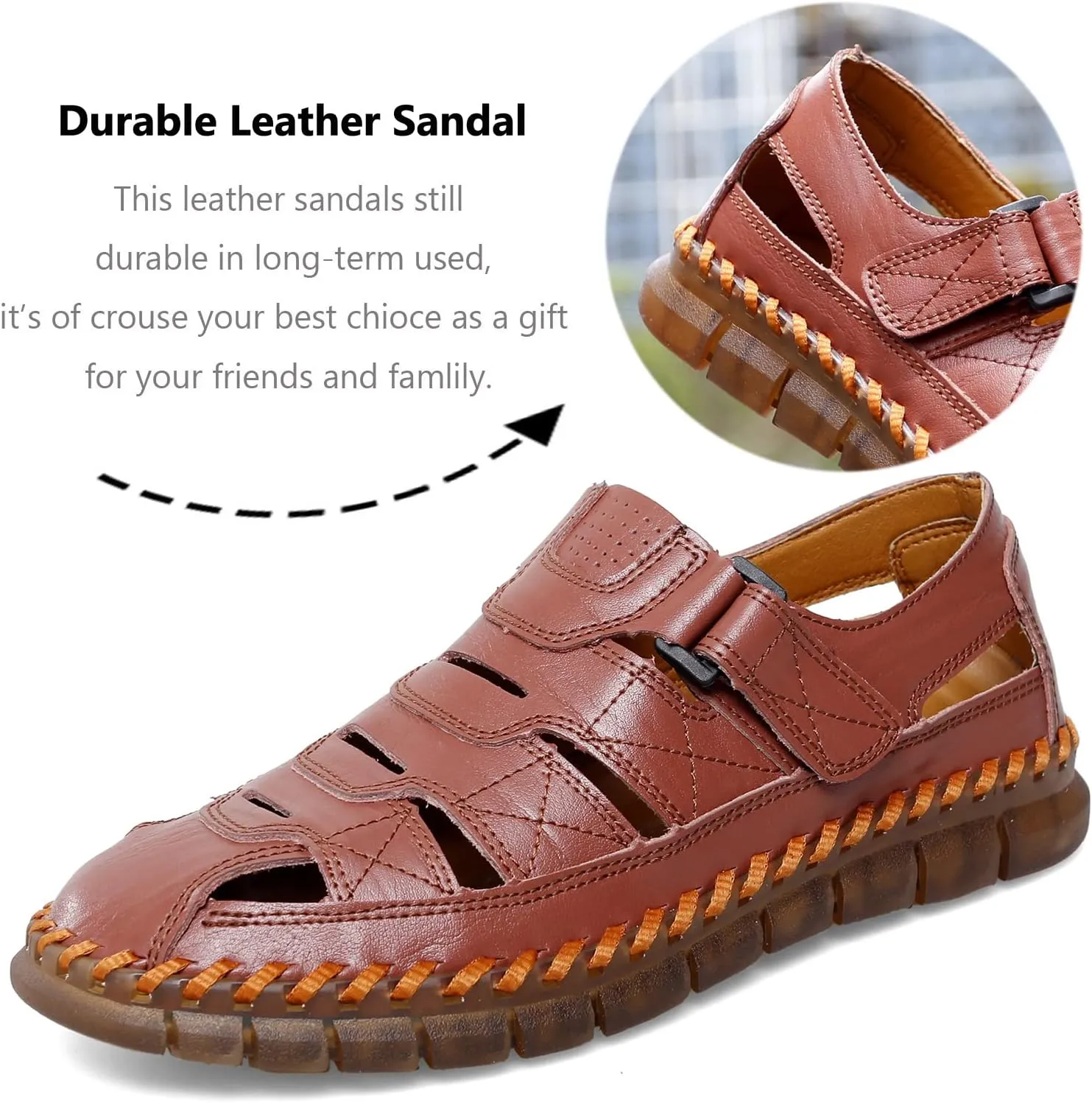 MAIZUN Men's Sandal Leather Casual Closed Toe Beach Fisherman Shoes Outdoor Summer Sports Sandals