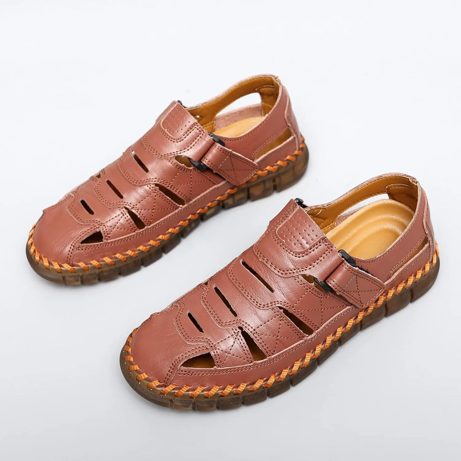 MAIZUN Men's Sandal Leather Casual Closed Toe Beach Fisherman Shoes Outdoor Summer Sports Sandals