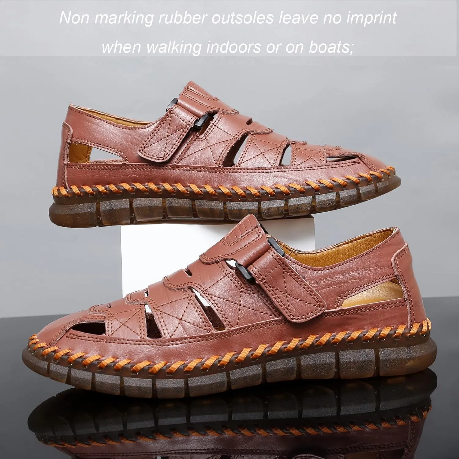 MAIZUN Men's Sandal Leather Casual Closed Toe Beach Fisherman Shoes Outdoor Summer Sports Sandals