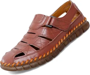 MAIZUN Men's Sandal Leather Casual Closed Toe Beach Fisherman Shoes Outdoor Summer Sports Sandals