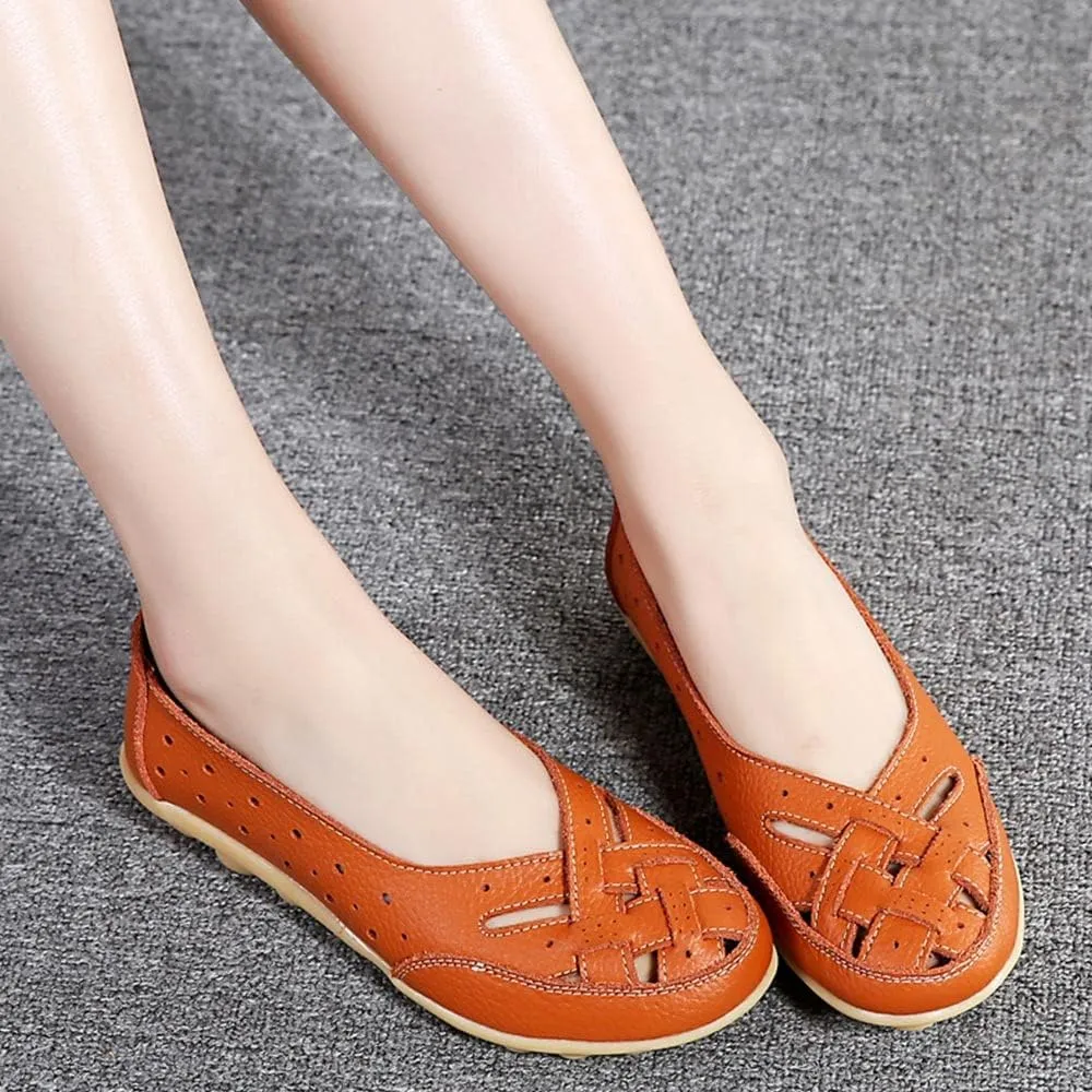 Maylrvjv Women’s Solid Flat Loafers Breathable Comfortable Hollow Out Walking Moccasins Slip On Driving Shoes