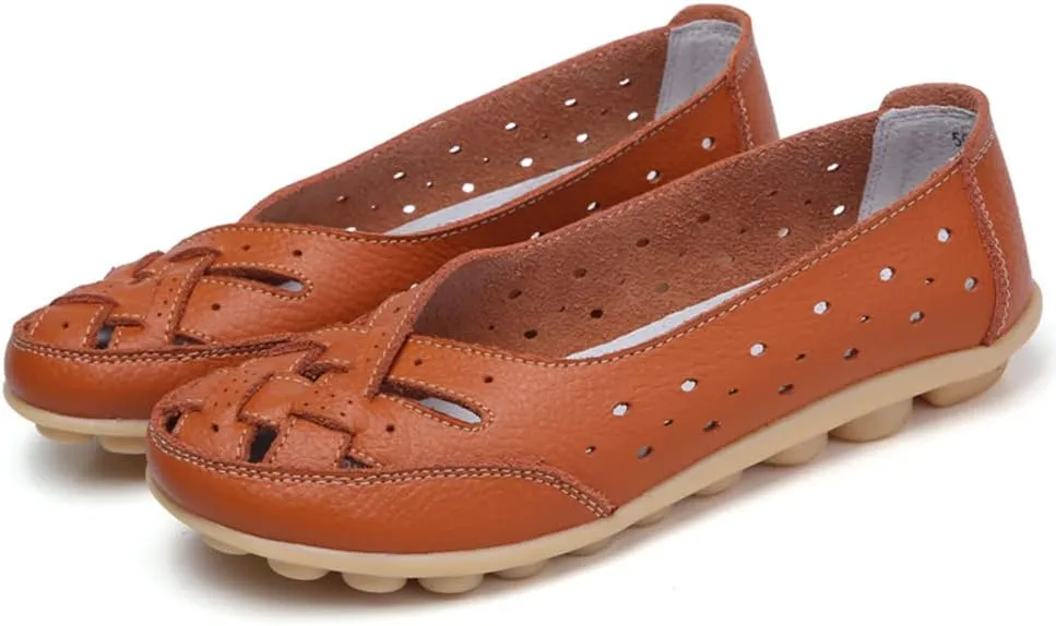 Maylrvjv Women’s Solid Flat Loafers Breathable Comfortable Hollow Out Walking Moccasins Slip On Driving Shoes