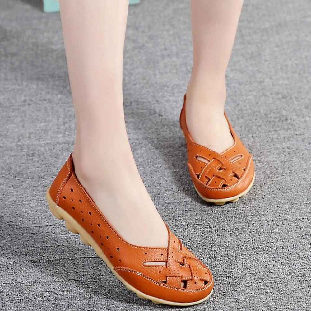 Maylrvjv Women’s Solid Flat Loafers Breathable Comfortable Hollow Out Walking Moccasins Slip On Driving Shoes
