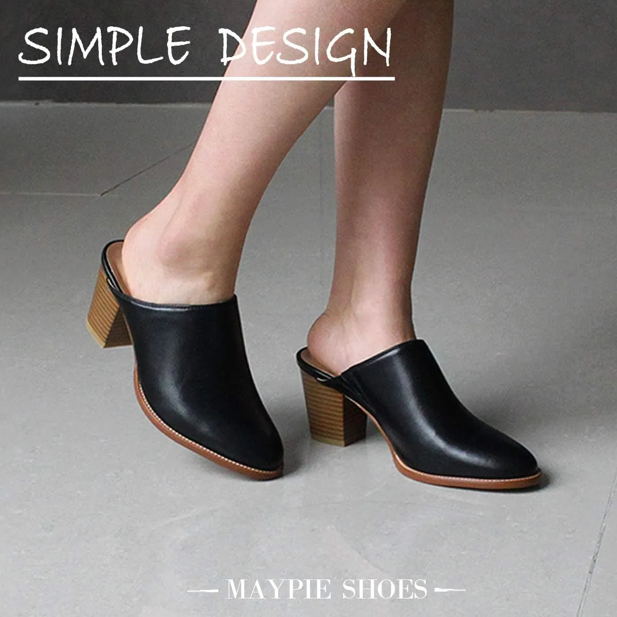 Maypie Womens Chunky Heels Mules and Clogs Closed Toe Bootie Pumps Slides Shoes