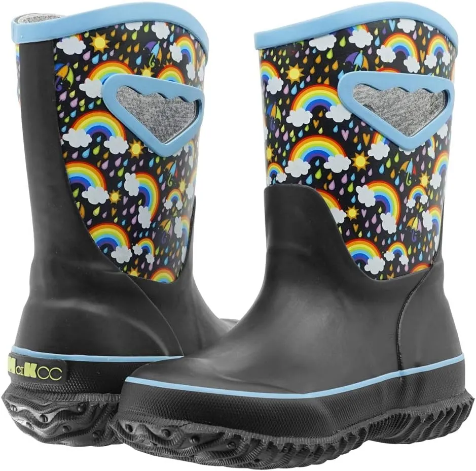 MCIKCC Kids Rain Boots Waterproof Neoprene Mud Rubber Boot Non-slip with Easy on Handles for Toddler Girls Boys Youth