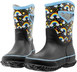 MCIKCC Kids Rain Boots Waterproof Neoprene Mud Rubber Boot Non-slip with Easy on Handles for Toddler Girls Boys Youth