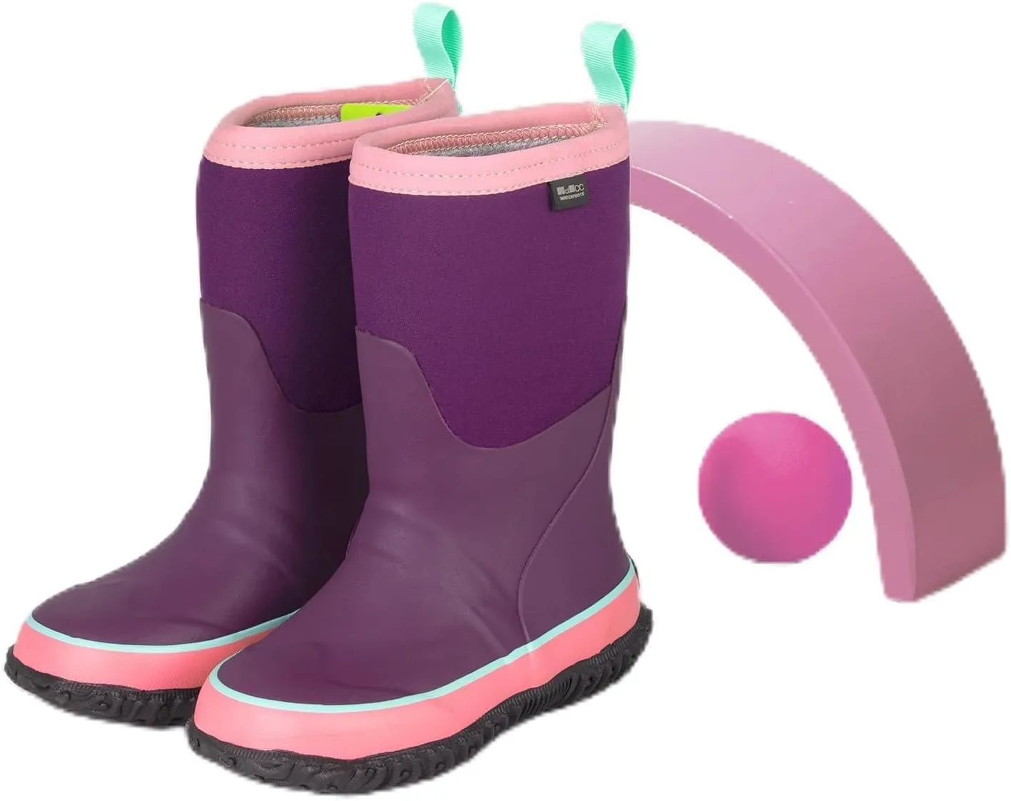 MCIKCC Kids Rain Boots - Waterproof Neoprene Snow Boots for Boys Toddlers, Non-Slip Winter Mud Boots with Warm Lining (Multiple Sizes)
