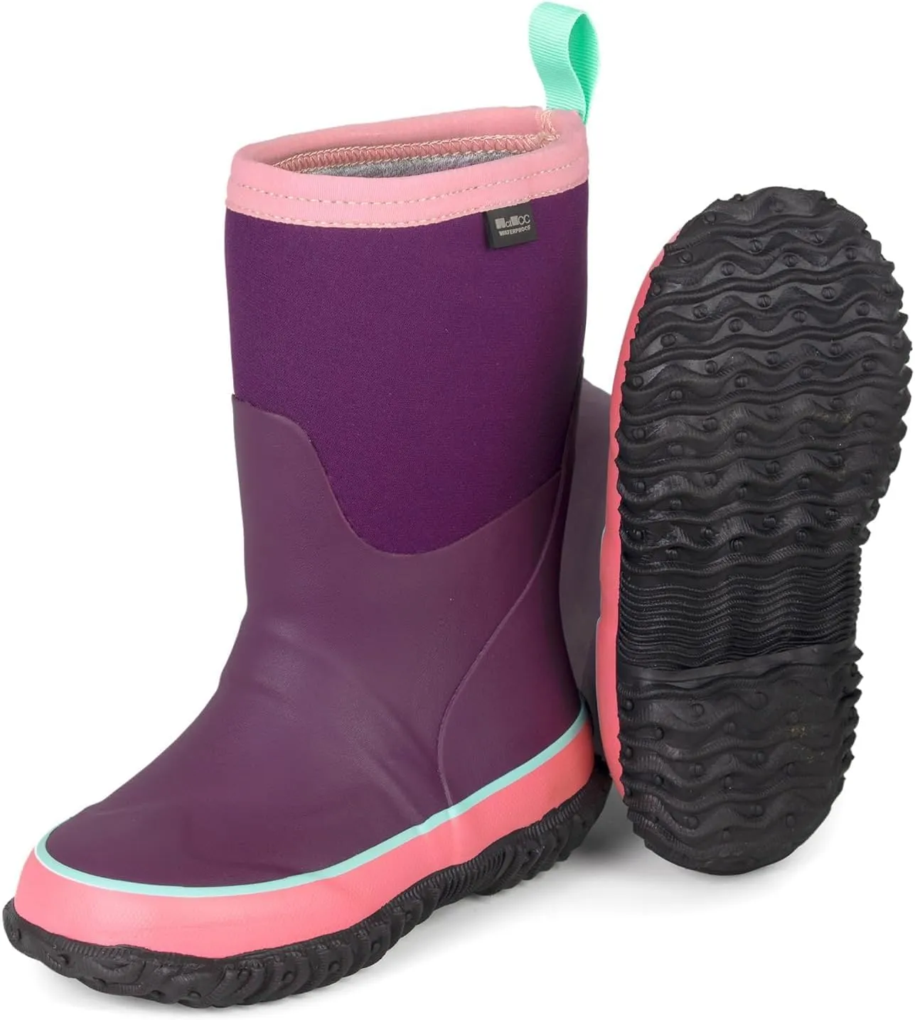 MCIKCC Kids Rain Boots - Waterproof Neoprene Snow Boots for Boys Toddlers, Non-Slip Winter Mud Boots with Warm Lining (Multiple Sizes)