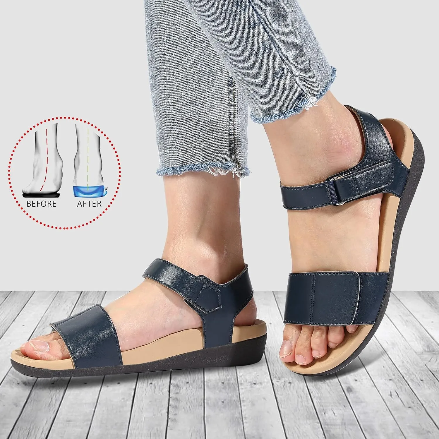 MEGNYA Comfortable Arch Support Walking Sandals for Women, Plantar Fasciitis Slides with Soft Straps, Orthotic Sandals with Non-Slip Lightweight Sole