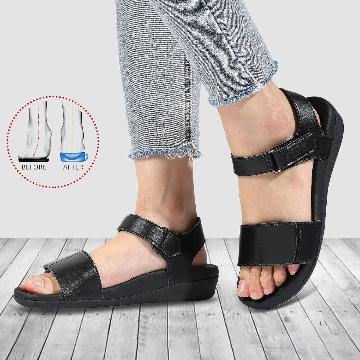 MEGNYA Comfortable Arch Support Walking Sandals for Women, Plantar Fasciitis Slides with Soft Straps, Orthotic Sandals with Non-Slip Lightweight Sole