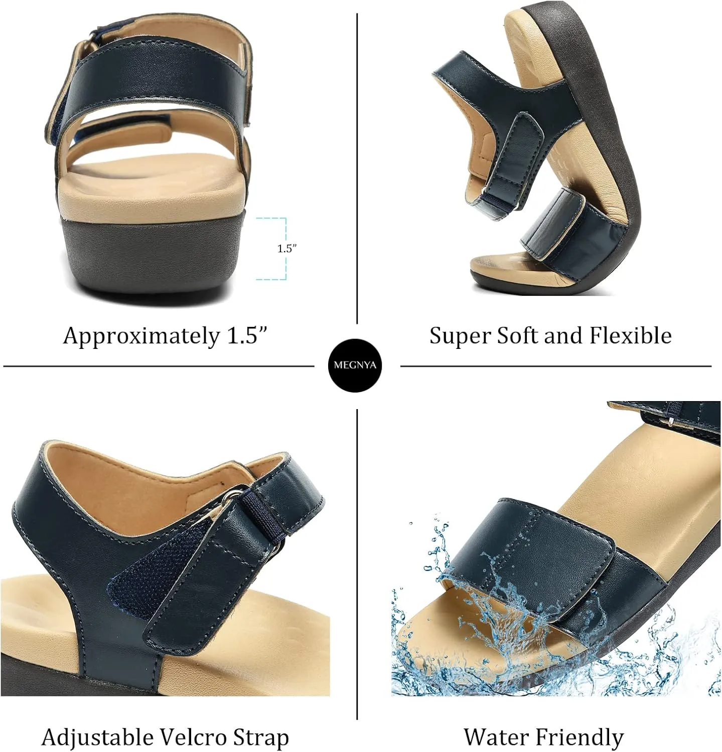MEGNYA Comfortable Arch Support Walking Sandals for Women, Plantar Fasciitis Slides with Soft Straps, Orthotic Sandals with Non-Slip Lightweight Sole