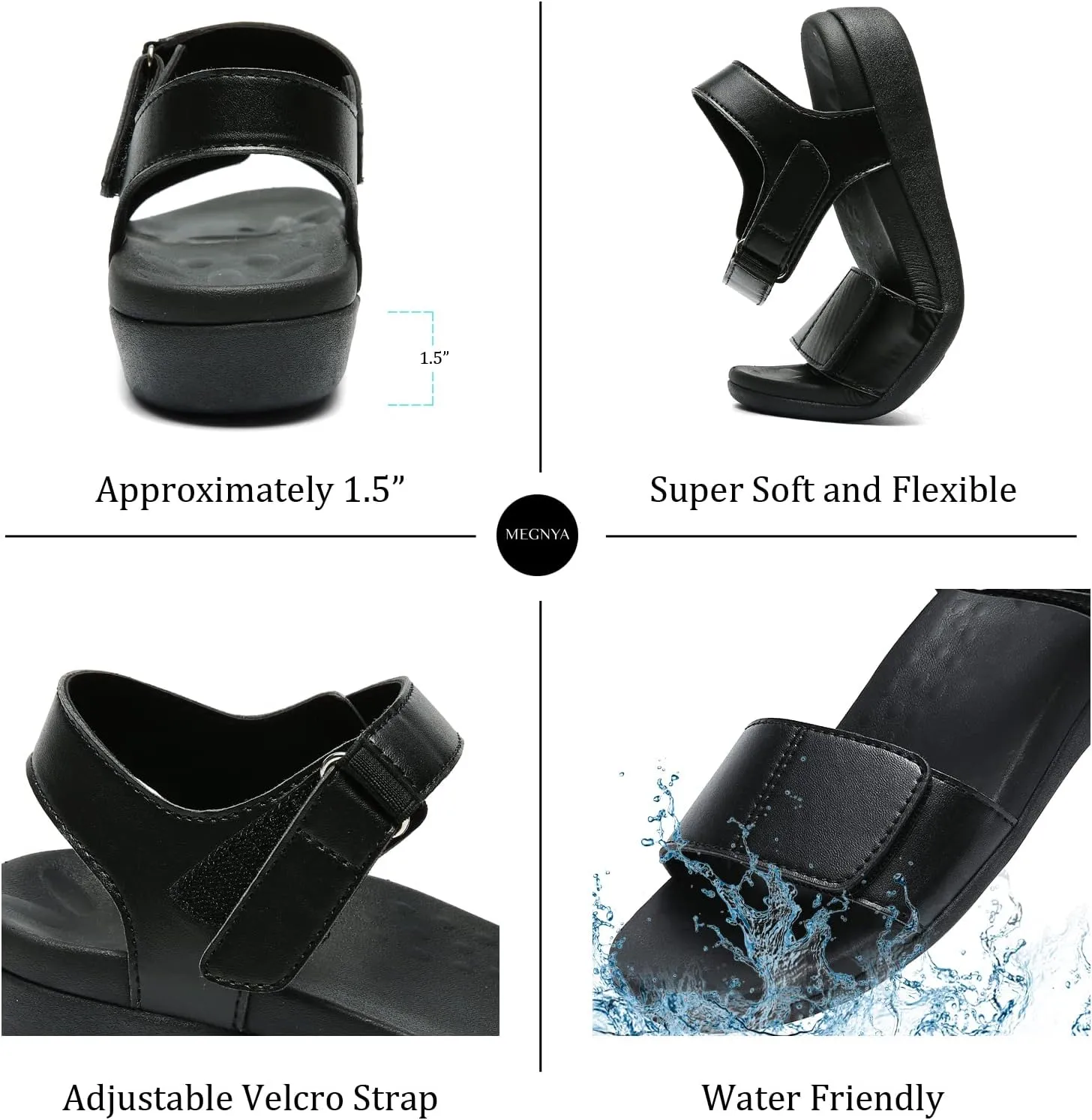 MEGNYA Comfortable Arch Support Walking Sandals for Women, Plantar Fasciitis Slides with Soft Straps, Orthotic Sandals with Non-Slip Lightweight Sole