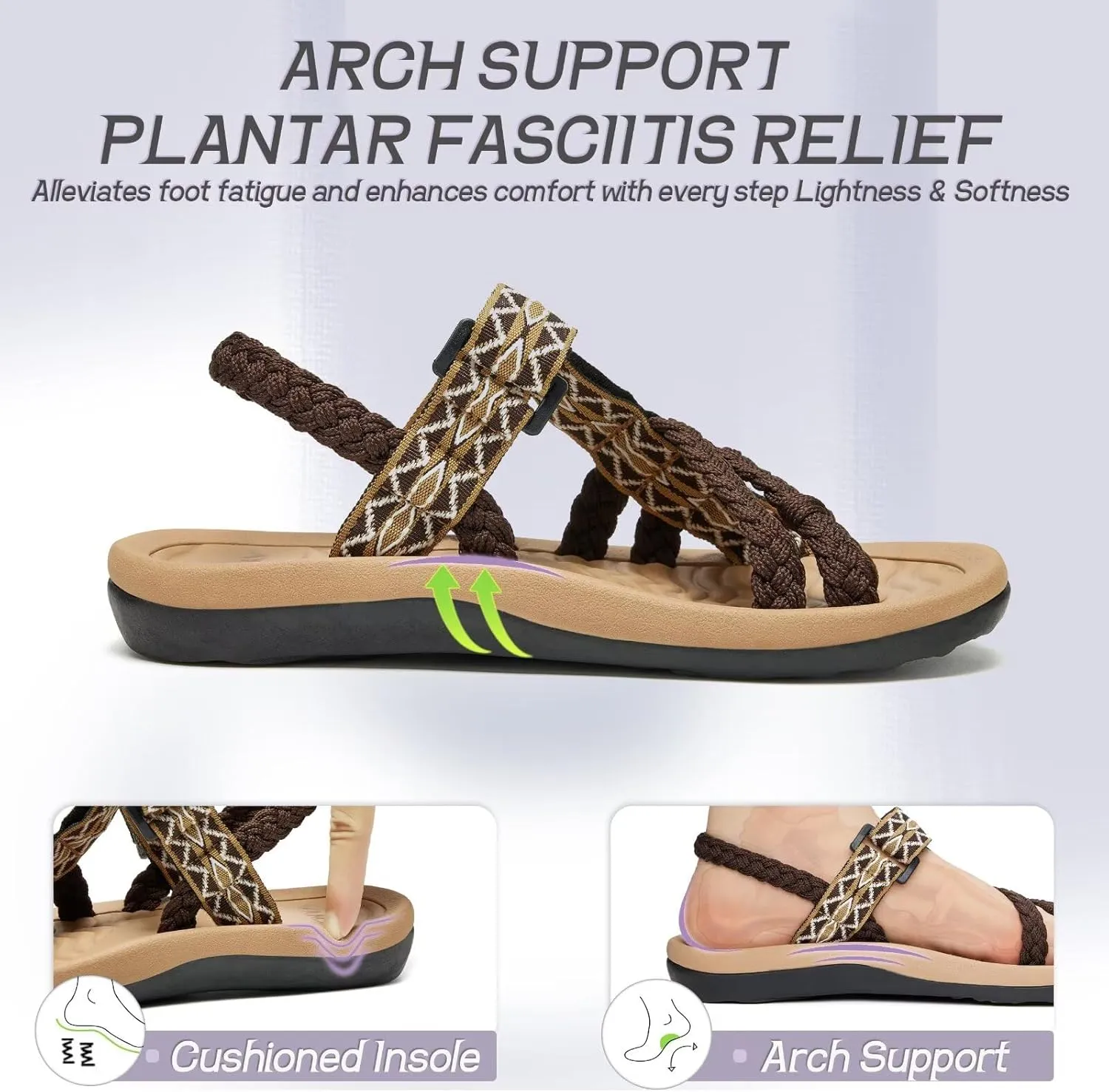 MEGNYA Comfortable Womens Hiking Sandals, Flip Flop Walking Sandals with Arch Support, Athletic Sandals with Hook and Loop Straps for Beach Vacation Adventure