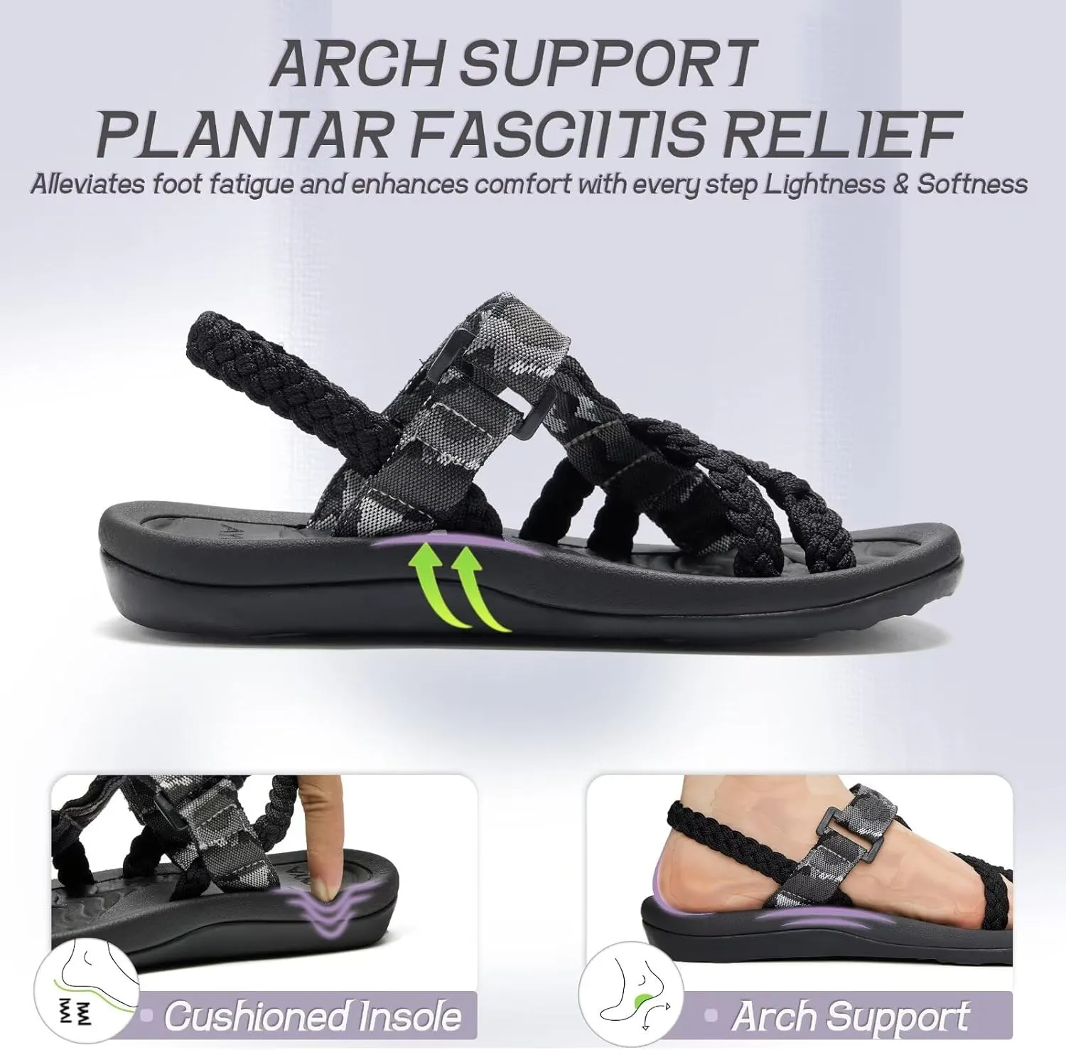 MEGNYA Comfortable Womens Hiking Sandals, Flip Flop Walking Sandals with Arch Support, Athletic Sandals with Hook and Loop Straps for Beach Vacation Adventure