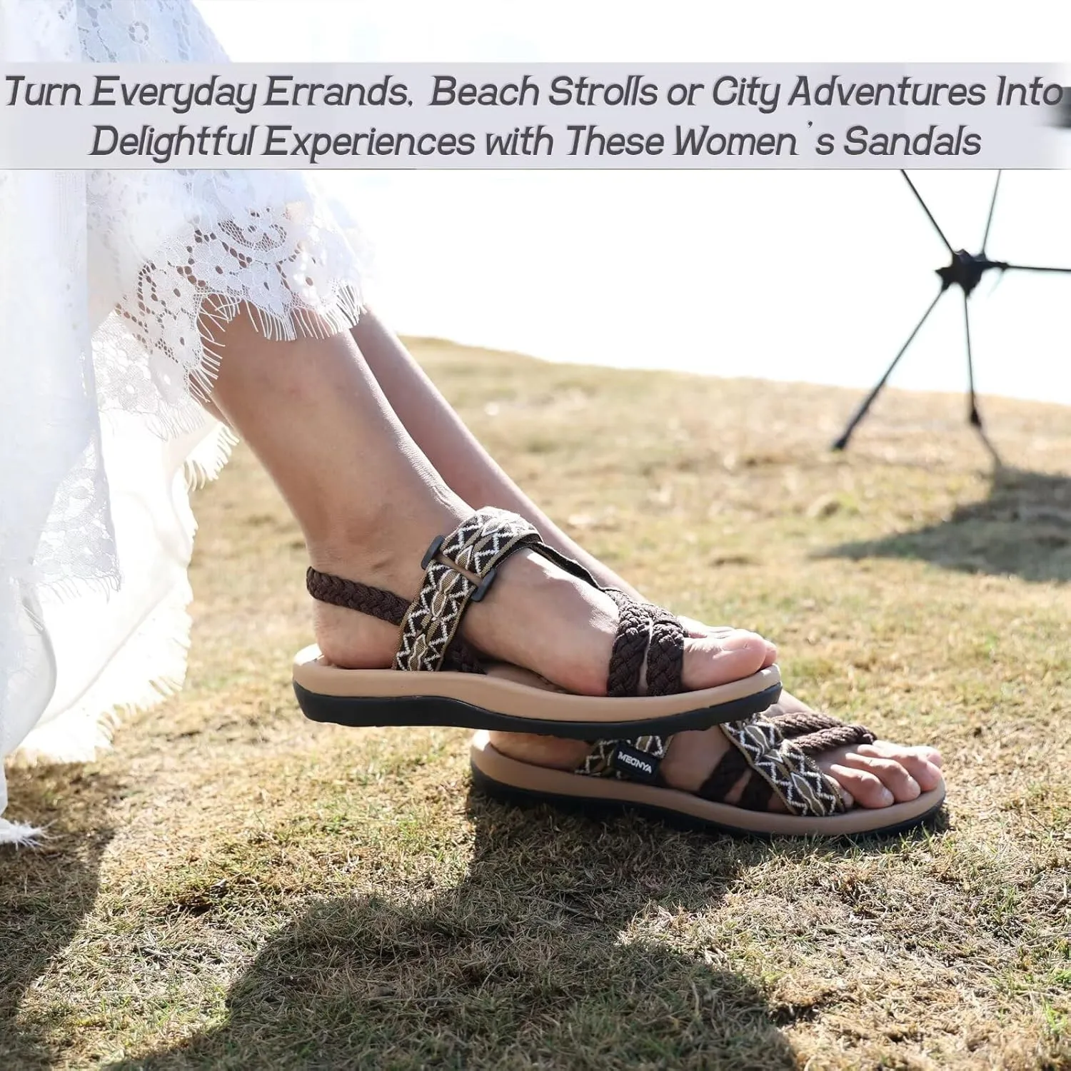 MEGNYA Comfortable Womens Hiking Sandals, Flip Flop Walking Sandals with Arch Support, Athletic Sandals with Hook and Loop Straps for Beach Vacation Adventure